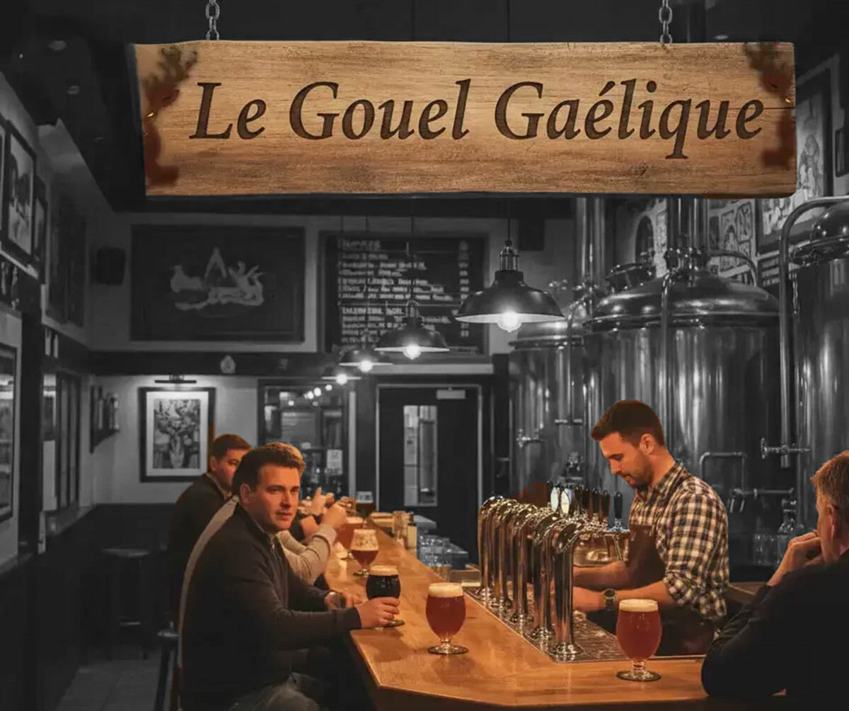 Intérieur du bar Le Gouel Gaélique avec service de bières pression au comptoir.
