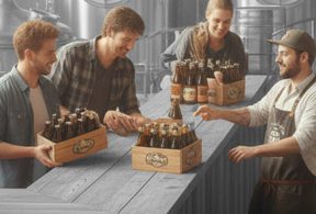 Vente directe de caisses de bières artisanales à la boutique de la microbrasserie Le Gouel Gaélique.